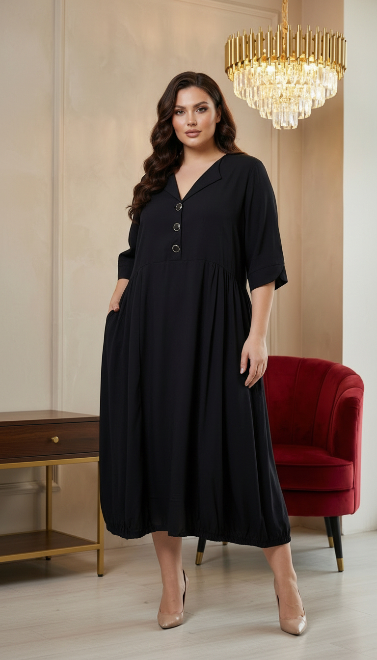 Луксозна елегантна рокля с красиви копчета големи размери