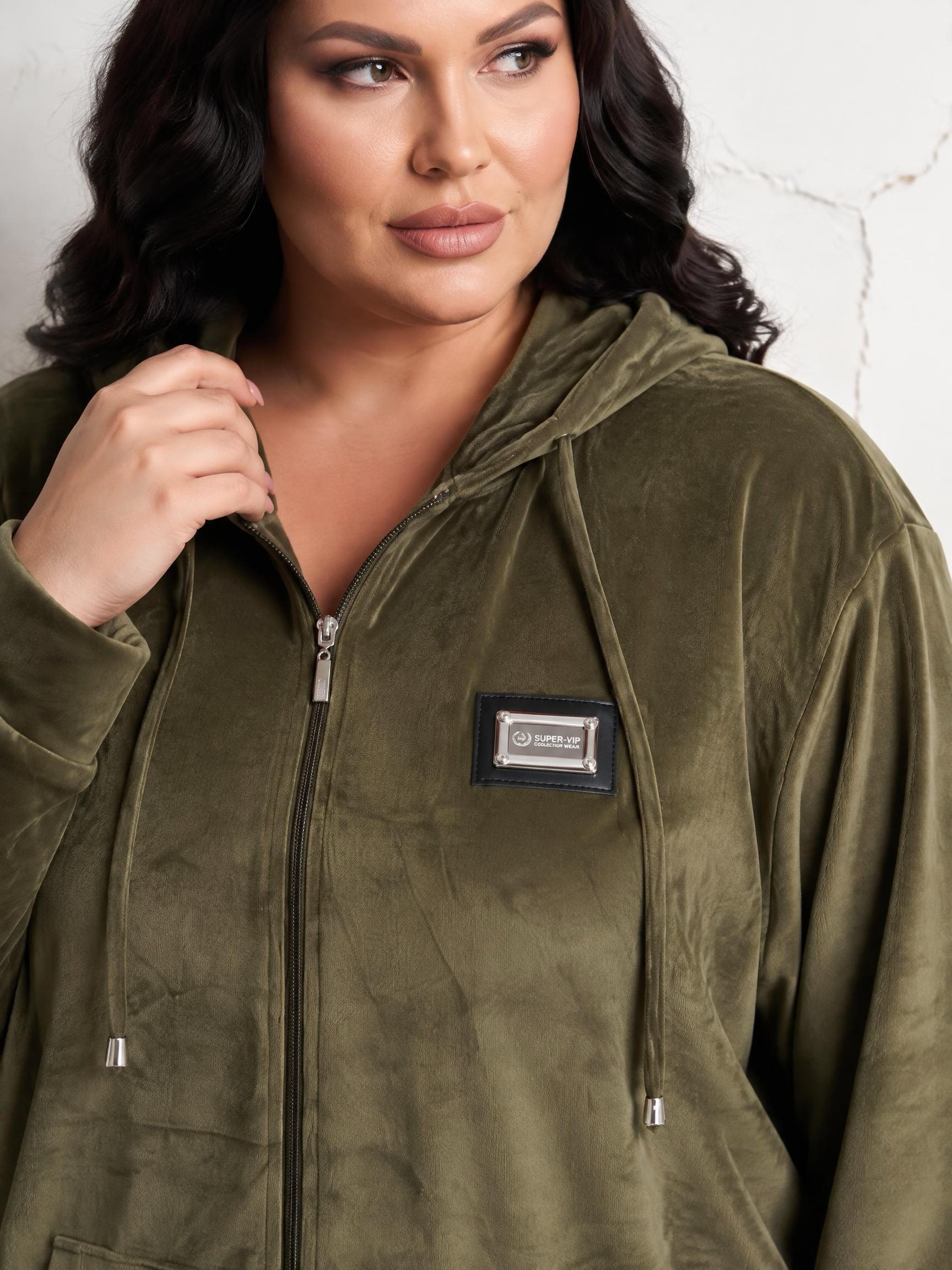 Луксозен комплект от нежно кадифе в каки цвят Plus size