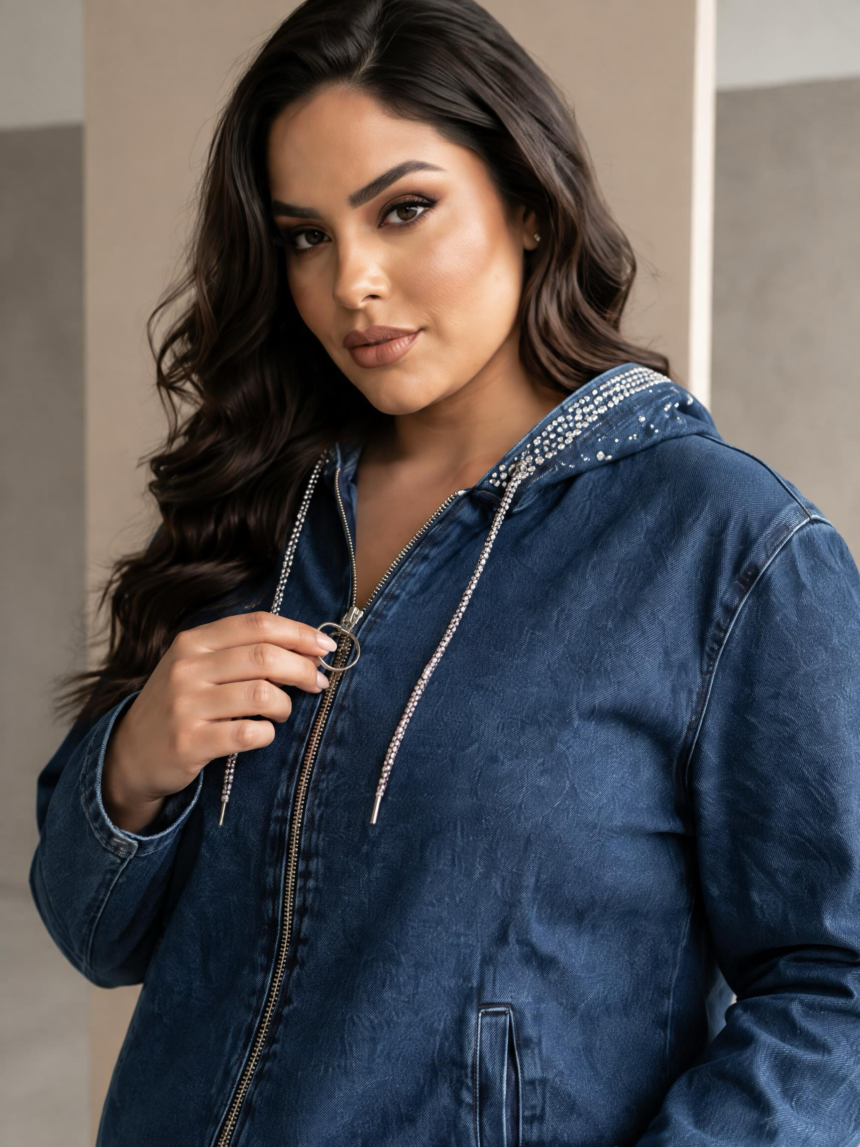 Дънково PLUS SIZE яке тъмен деним с блясък 