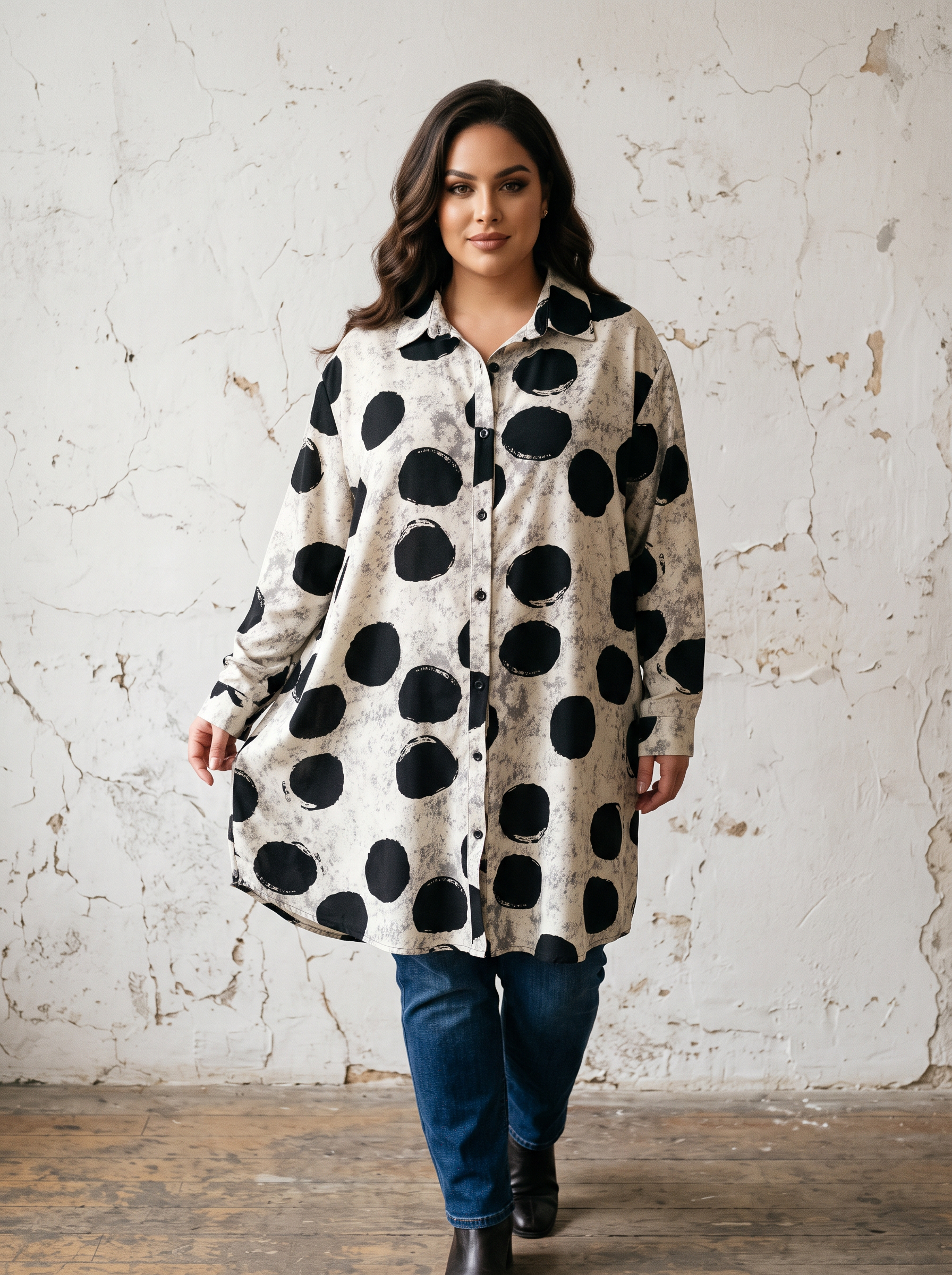 Plus size eлегантна риза екрю на точки