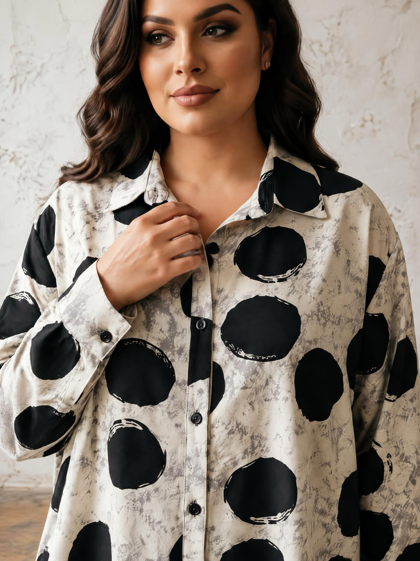 Plus size eлегантна риза екрю на точки