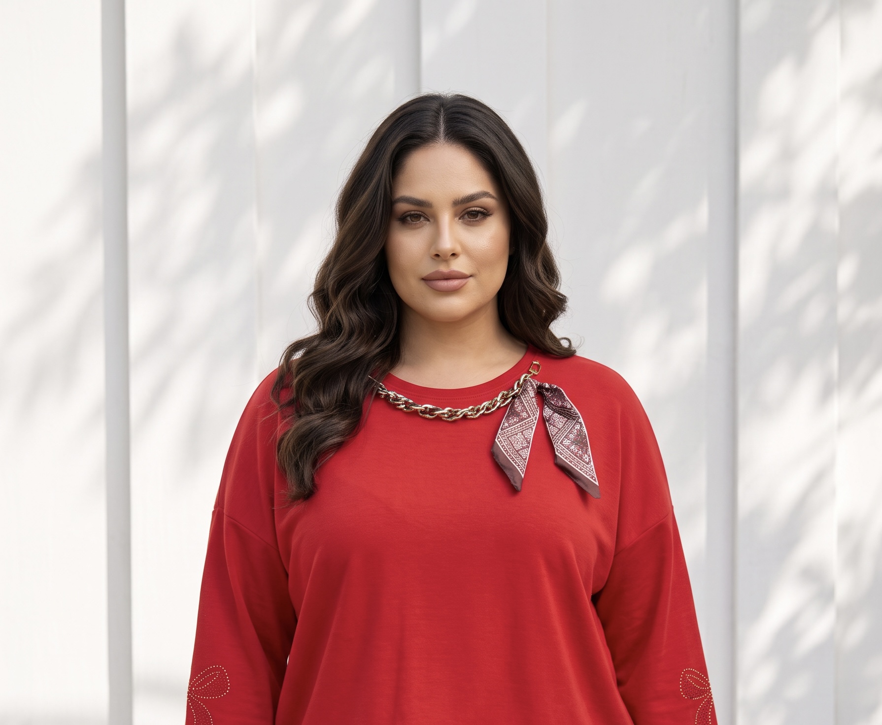 Червена блуза в ефектно колие PLUS SIZE модел