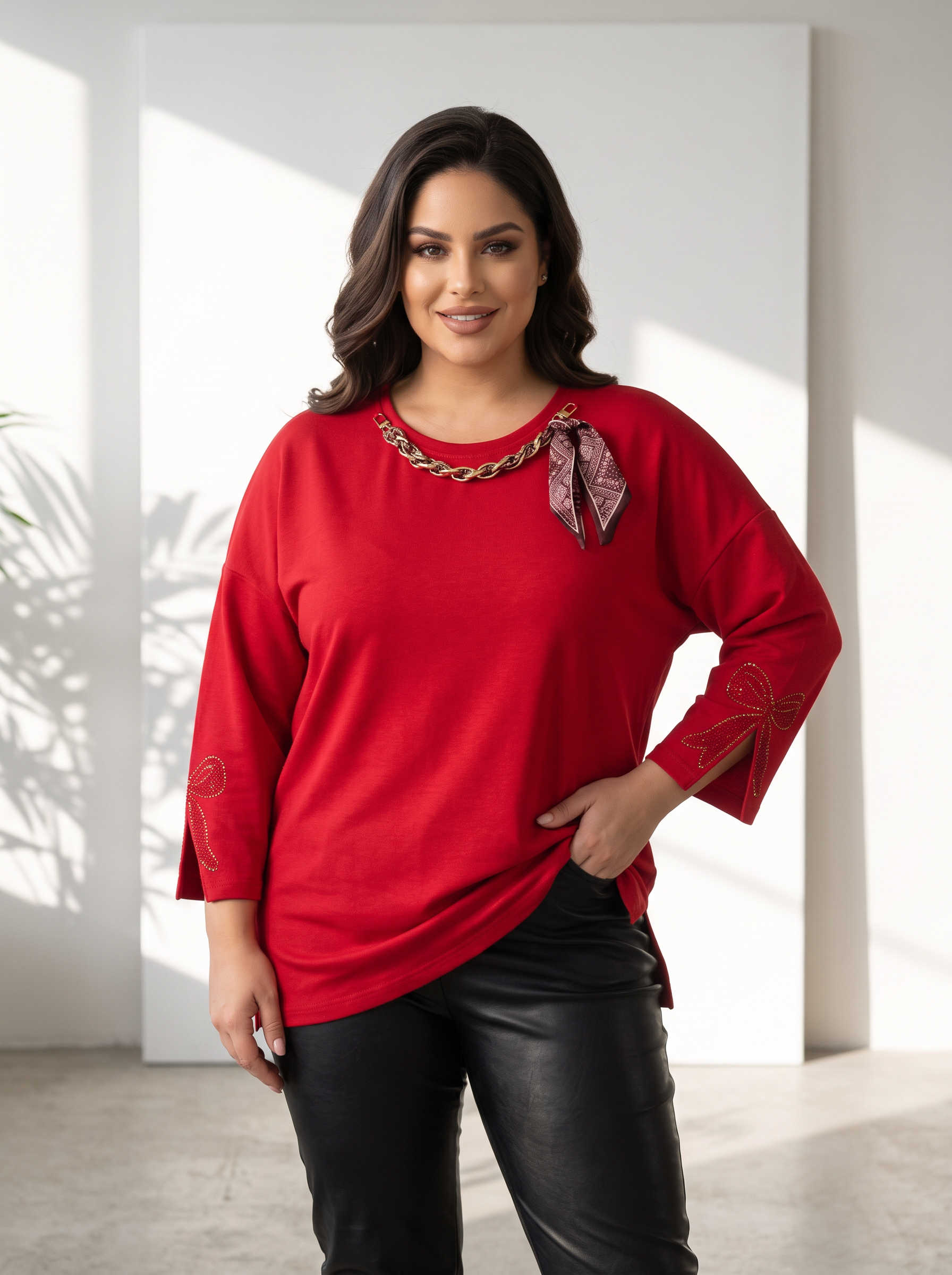 Червена блуза в ефектно колие PLUS SIZE модел