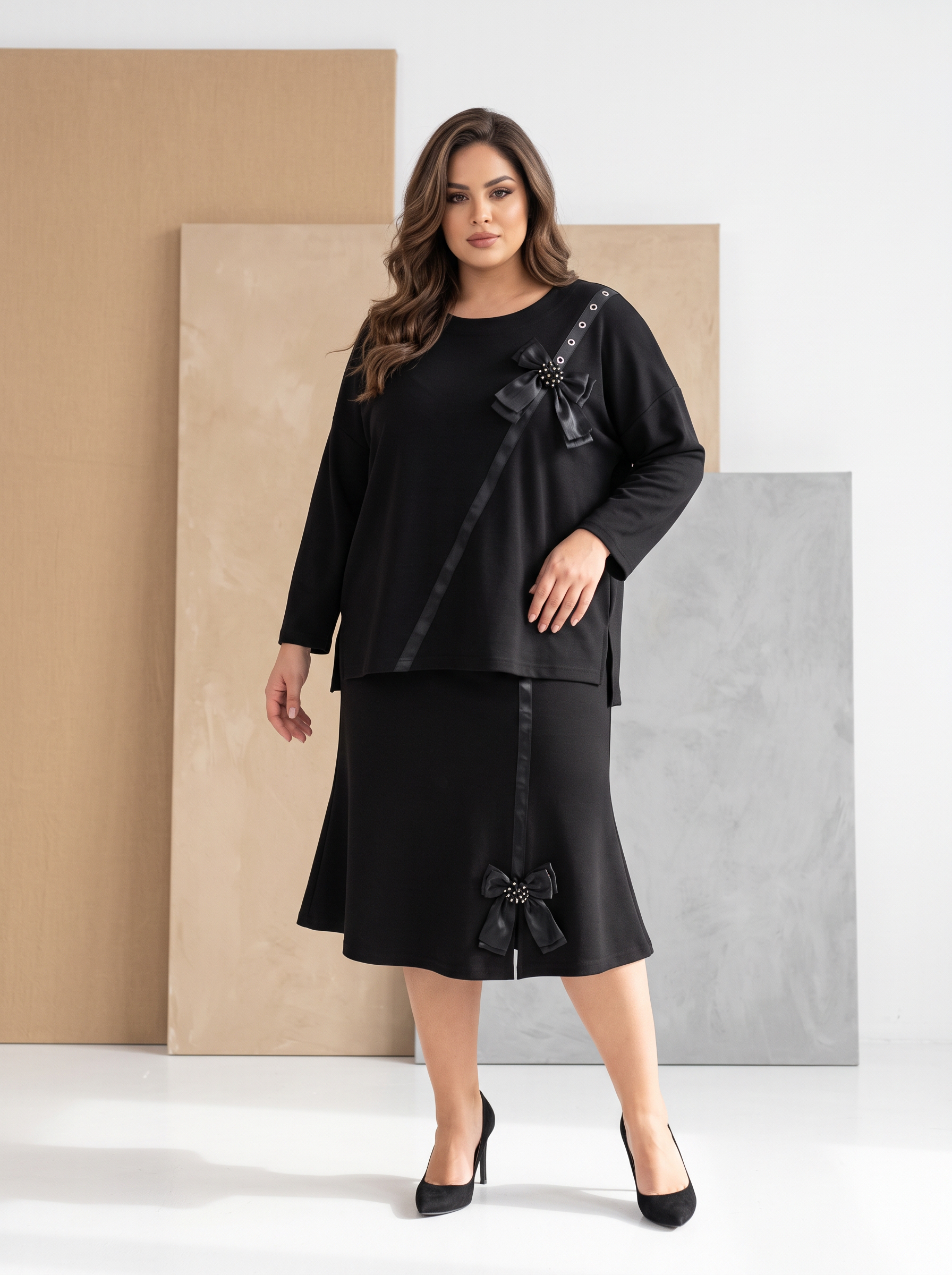 Бутиков комплект от стегнато трико Plus size