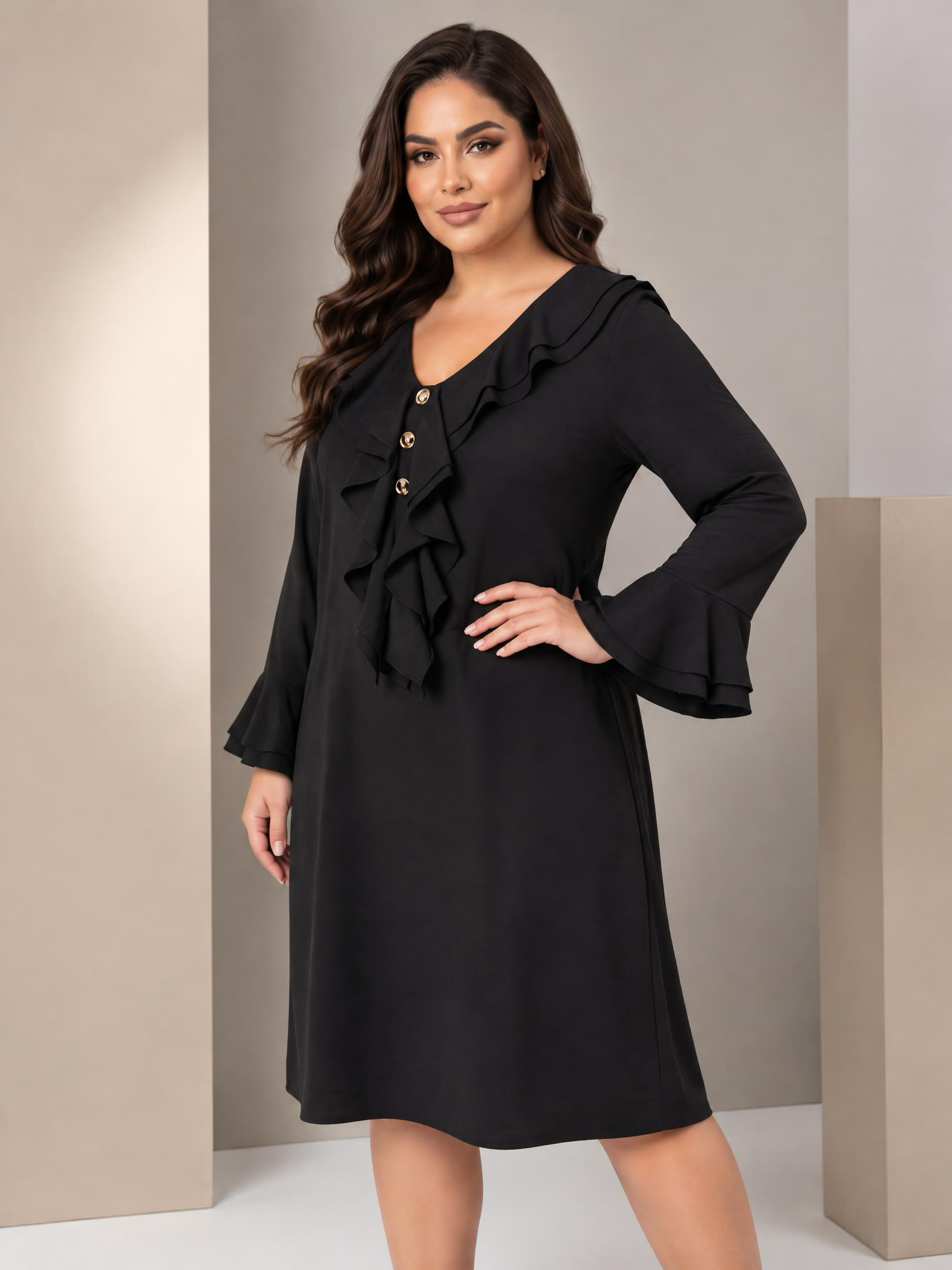 Официална рокля с красиви къдри PLUS SIZE модел 