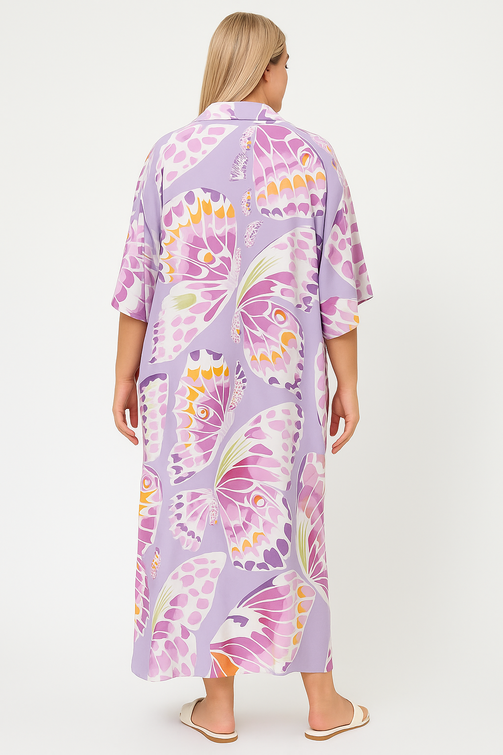 Лятна свежа рокля на оеоеруди в лилав цвят