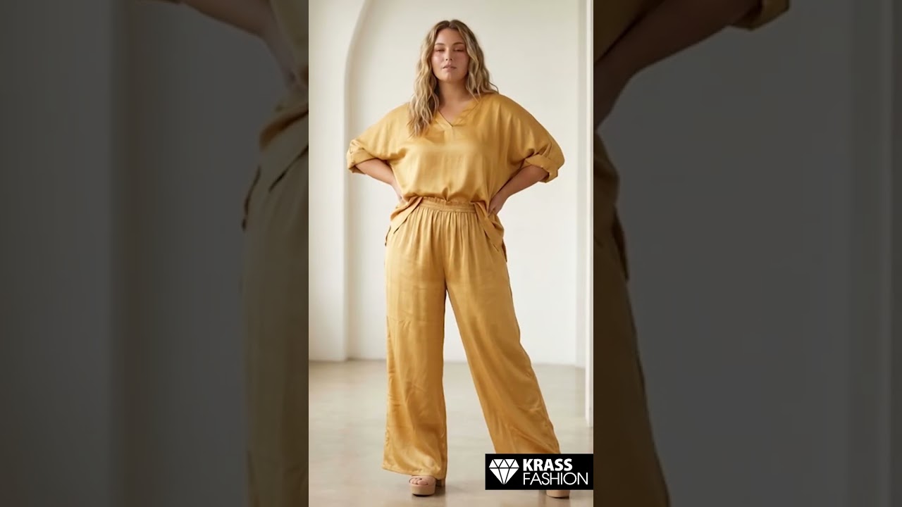 Сатениран комплект ефектна визия в златно plus size