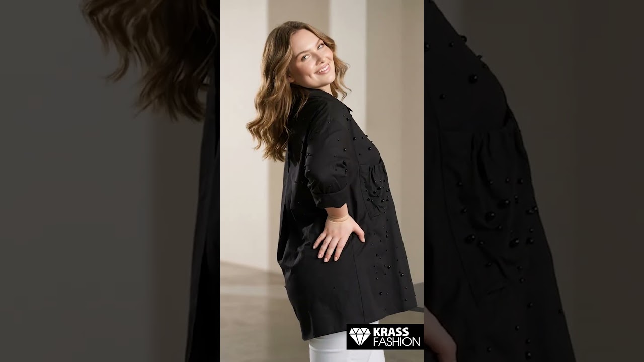 Бутикова риза с перли в черно  Plus size