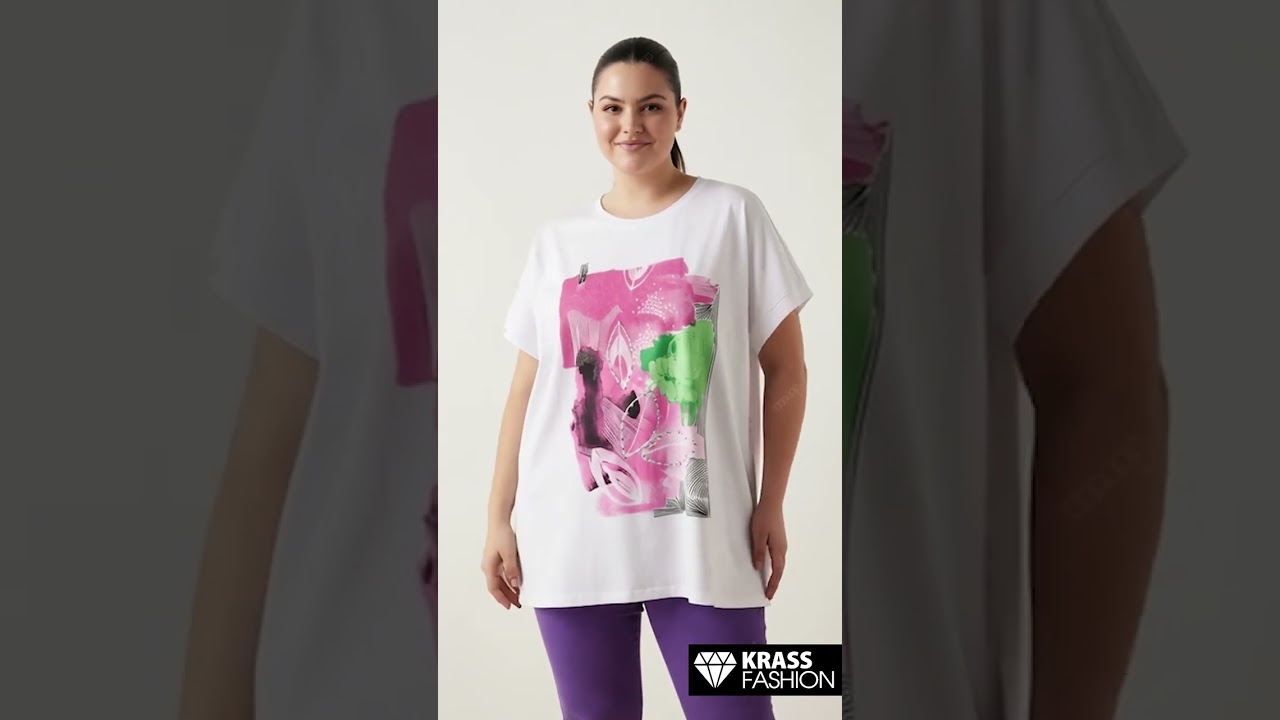 Модерна тениска в бяло с розова щампа PLUS SIZE модел
