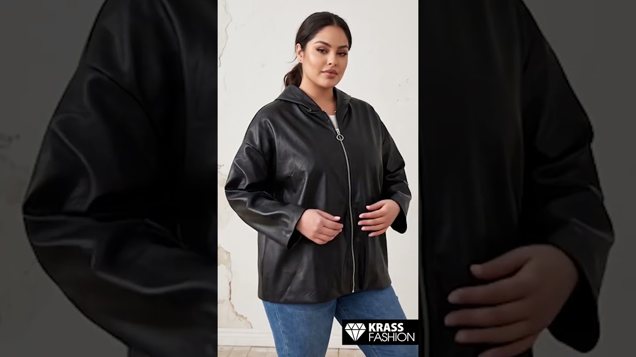 Модерно кожено яке с обемни ръкави в черно Plus Size 