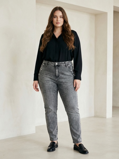 Еластични сиви  дънки модерна визия Plus size  