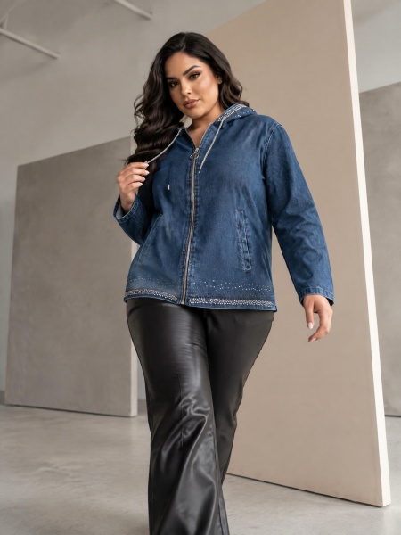 Дънково PLUS SIZE яке тъмен деним с блясък 