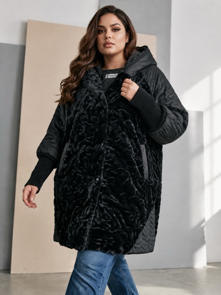 Дизайнерско зимно яке с пухени детайли PlUS SIZE